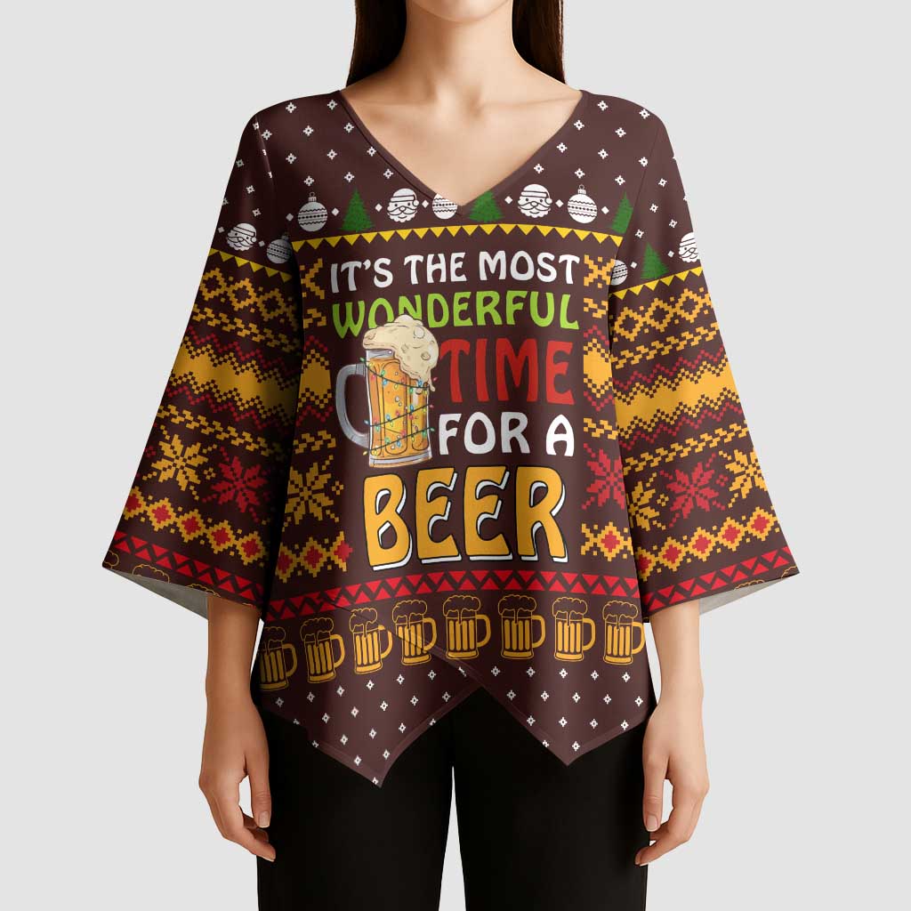 Christmas Its The Most Wonderful Time For A Beer Kimono Sleeve Blouse Xmas Holiday Patterns - Wonder Print Shop