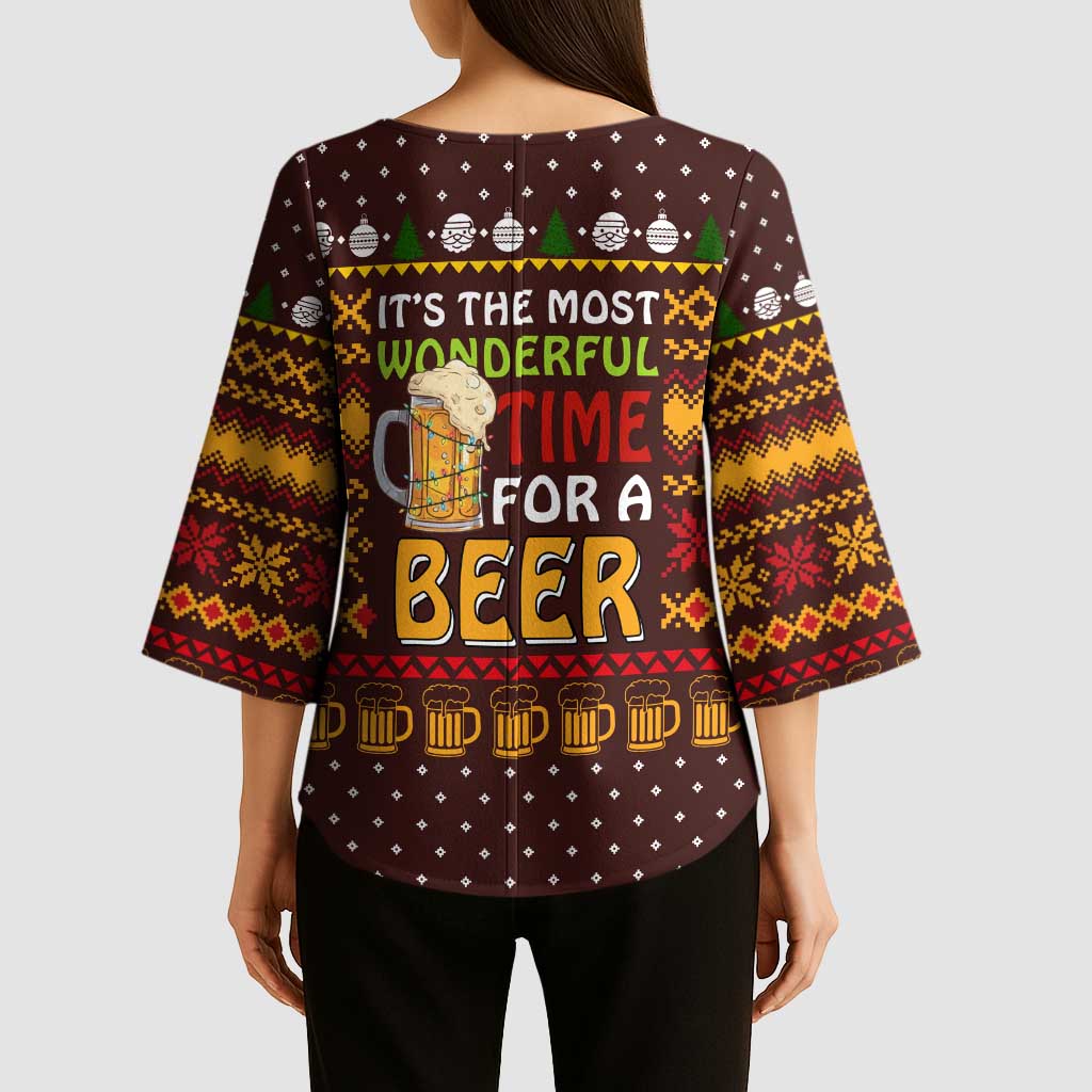 Christmas Its The Most Wonderful Time For A Beer Kimono Sleeve Blouse Xmas Holiday Patterns - Wonder Print Shop