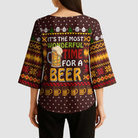Christmas Its The Most Wonderful Time For A Beer Kimono Sleeve Blouse Xmas Holiday Patterns - Wonder Print Shop