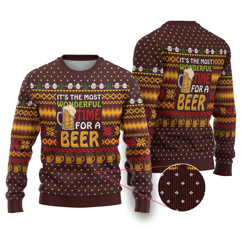 Christmas Its The Most Wonderful Time For A Beer Ugly Christmas Sweater Xmas Holiday Patterns - Wonder Print Shop
