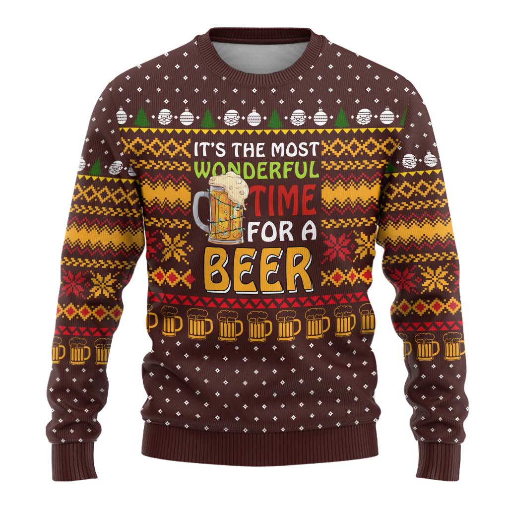 Christmas Its The Most Wonderful Time For A Beer Ugly Christmas Sweater Xmas Holiday Patterns - Wonder Print Shop