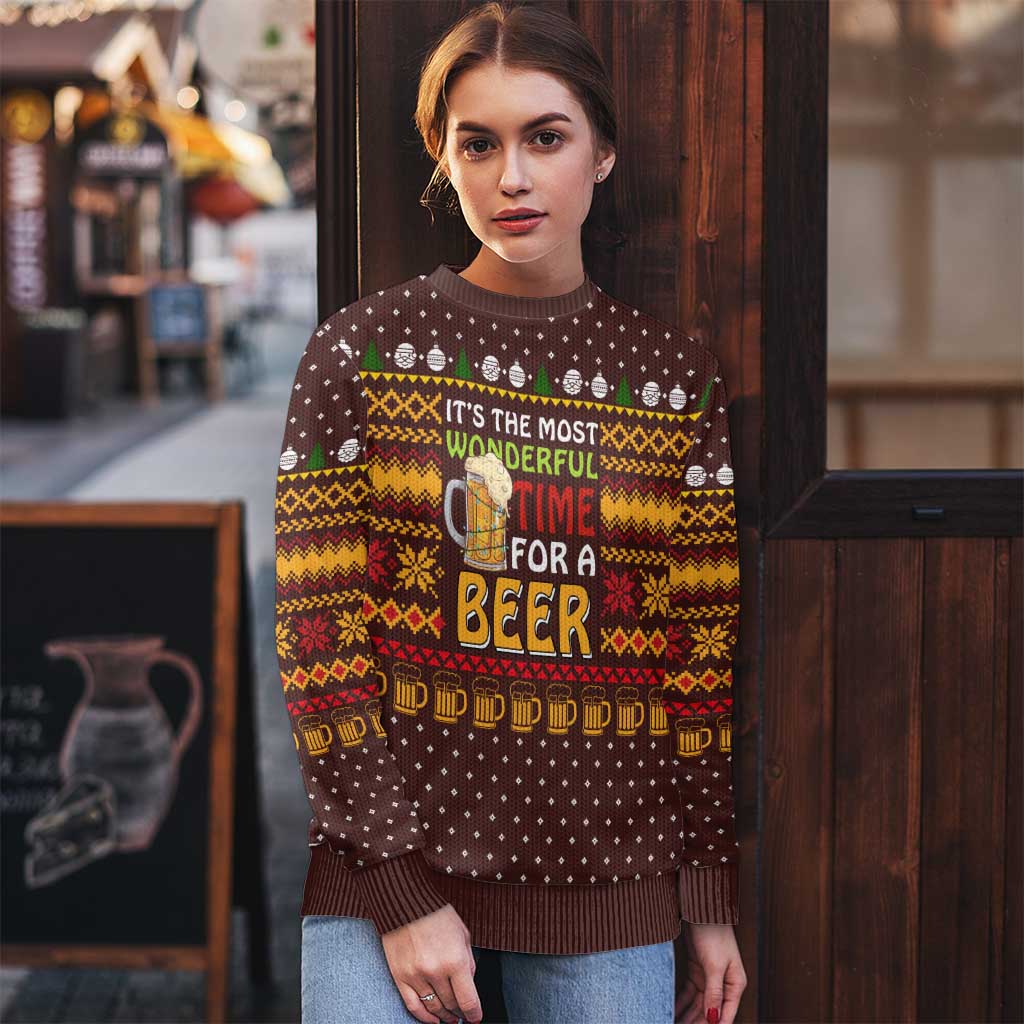 Christmas Its The Most Wonderful Time For A Beer Ugly Christmas Sweater Xmas Holiday Patterns - Wonder Print Shop