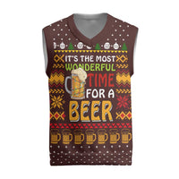 Christmas Its The Most Wonderful Time For A Beer Christmas Knitted V-Neck Vest Xmas Holiday Patterns - Wonder Print Shop