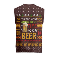Christmas Its The Most Wonderful Time For A Beer Christmas Knitted V-Neck Vest Xmas Holiday Patterns - Wonder Print Shop