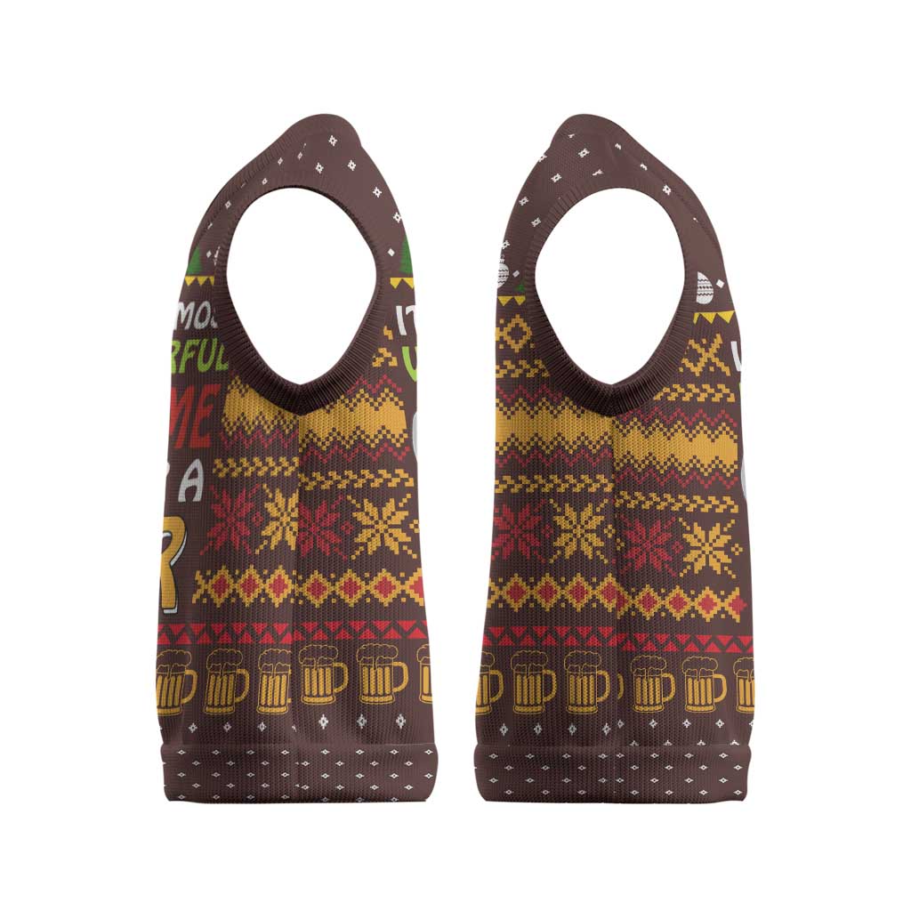 Christmas Its The Most Wonderful Time For A Beer Christmas Knitted V-Neck Vest Xmas Holiday Patterns - Wonder Print Shop