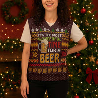 Christmas Its The Most Wonderful Time For A Beer Christmas Knitted V-Neck Vest Xmas Holiday Patterns - Wonder Print Shop