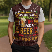 Christmas Its The Most Wonderful Time For A Beer Christmas Knitted V-Neck Vest Xmas Holiday Patterns - Wonder Print Shop