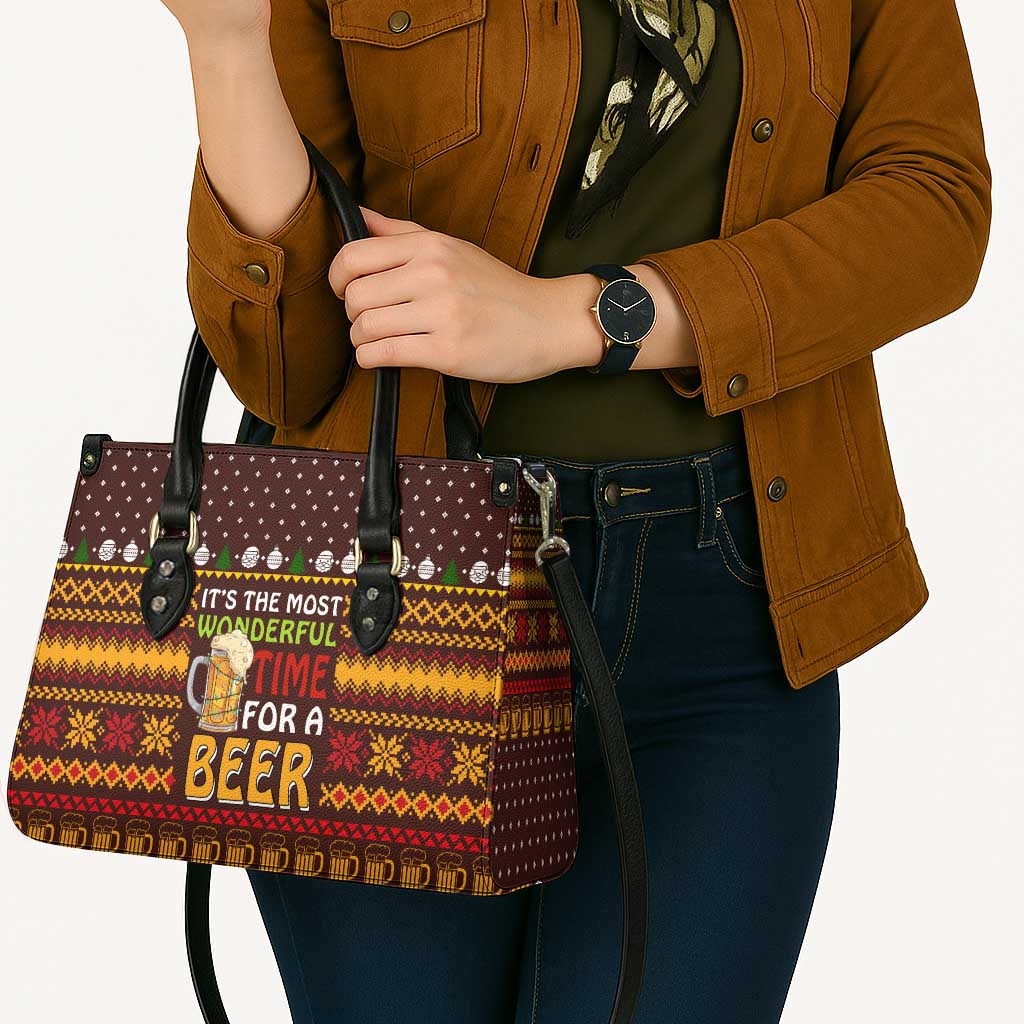 Christmas Its The Most Wonderful Time For A Beer Leather Bag Xmas Holiday Patterns - Wonder Print Shop