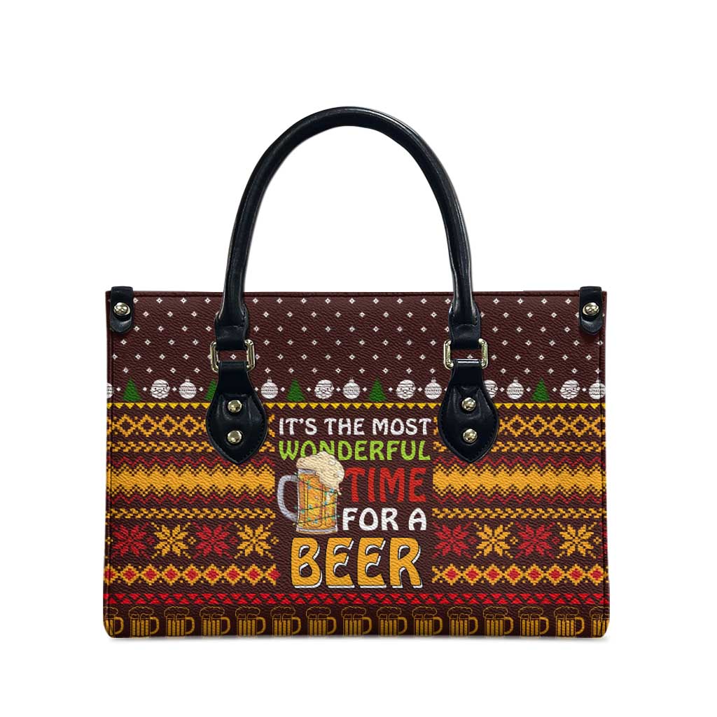 Christmas Its The Most Wonderful Time For A Beer Leather Bag Xmas Holiday Patterns - Wonder Print Shop