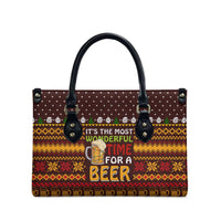 Christmas Its The Most Wonderful Time For A Beer Leather Bag Xmas Holiday Patterns - Wonder Print Shop