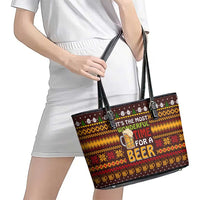Christmas Its The Most Wonderful Time For A Beer Leather Tote Bag Xmas Holiday Patterns - Wonder Print Shop