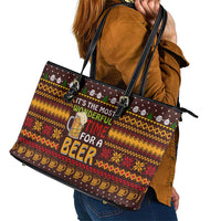 Christmas Its The Most Wonderful Time For A Beer Leather Tote Bag Xmas Holiday Patterns - Wonder Print Shop