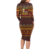 Christmas Its The Most Wonderful Time For A Beer Long Sleeve Bodycon Dress Xmas Holiday Patterns - Wonder Print Shop