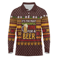 Christmas Its The Most Wonderful Time For A Beer Long Sleeve Polo Shirt Xmas Holiday Patterns - Wonder Print Shop