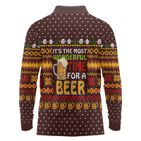 Christmas Its The Most Wonderful Time For A Beer Long Sleeve Polo Shirt Xmas Holiday Patterns - Wonder Print Shop