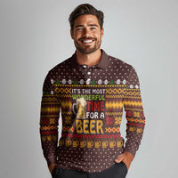 Christmas Its The Most Wonderful Time For A Beer Long Sleeve Polo Shirt Xmas Holiday Patterns - Wonder Print Shop