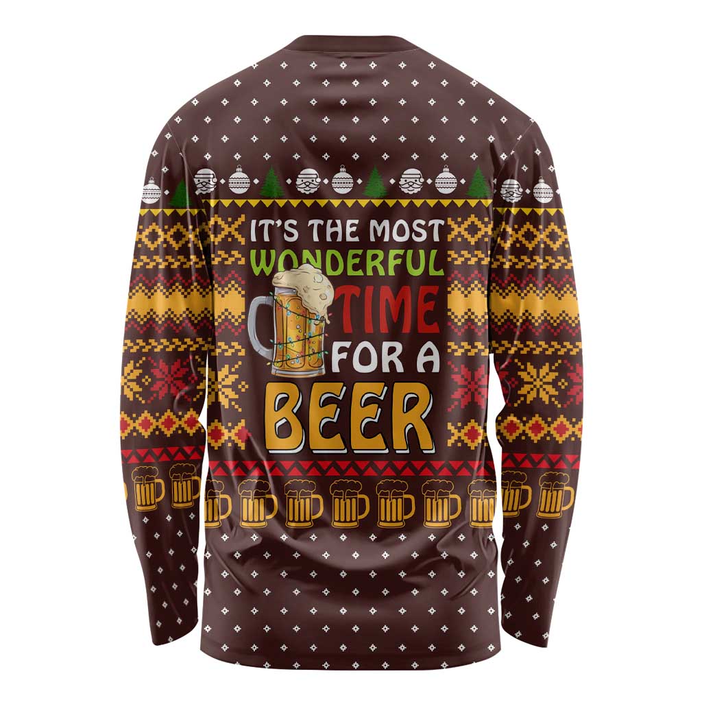 Christmas Its The Most Wonderful Time For A Beer Long Sleeve Shirt Xmas Holiday Patterns - Wonder Print Shop
