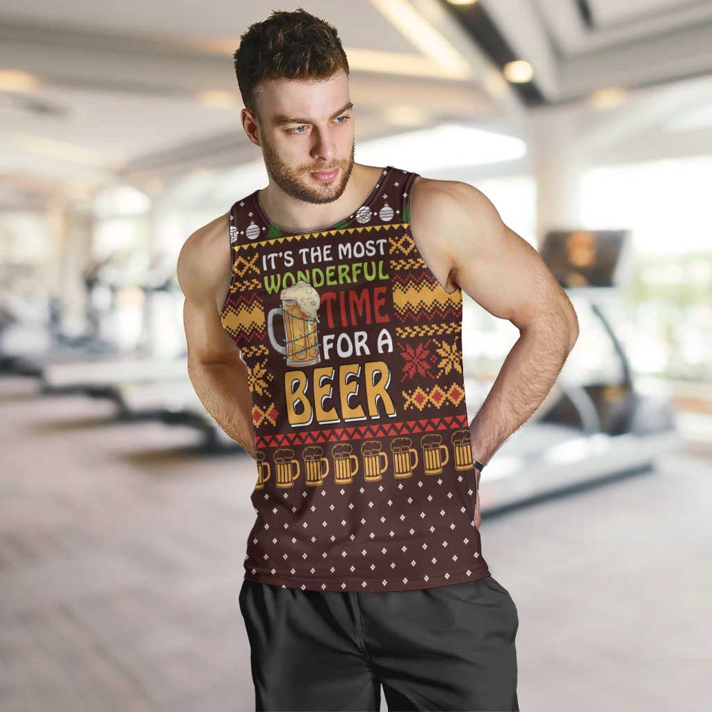 Christmas Its The Most Wonderful Time For A Beer Men Tank Top Xmas Holiday Patterns - Wonder Print Shop
