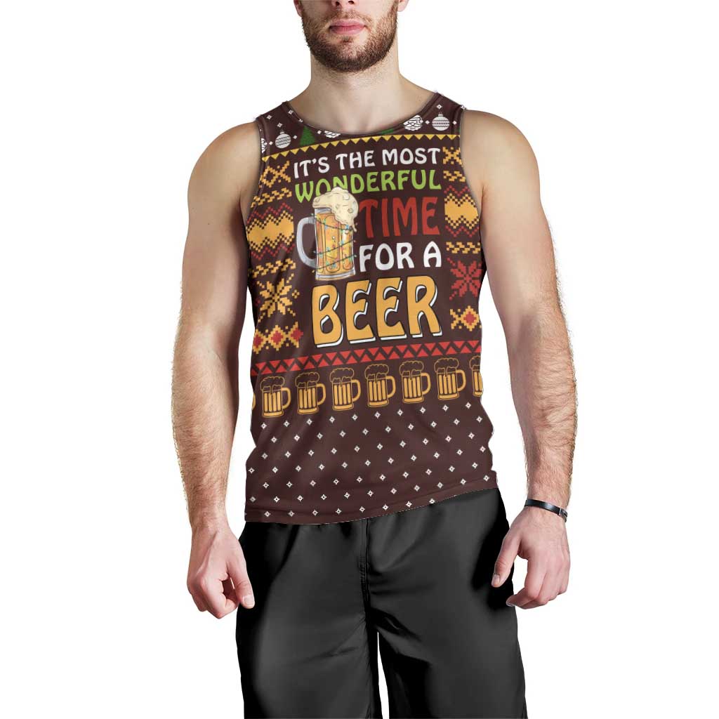 Christmas Its The Most Wonderful Time For A Beer Men Tank Top Xmas Holiday Patterns - Wonder Print Shop