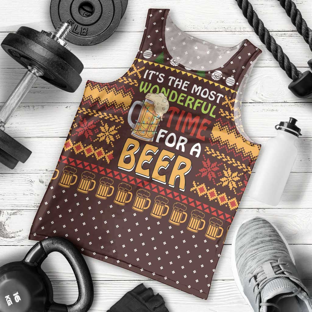 Christmas Its The Most Wonderful Time For A Beer Men Tank Top Xmas Holiday Patterns - Wonder Print Shop