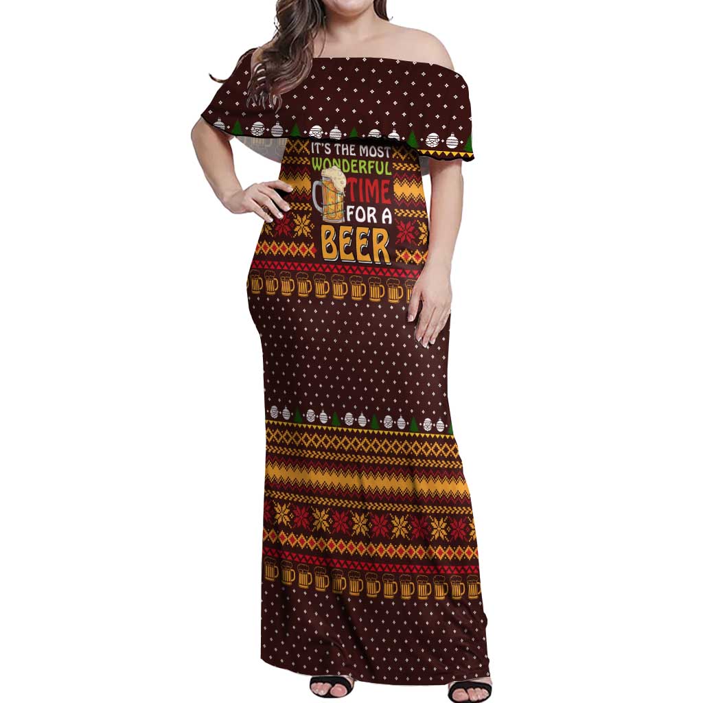 Christmas Its The Most Wonderful Time For A Beer Off Shoulder Maxi Dress Xmas Holiday Patterns - Wonder Print Shop