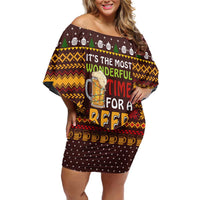 Christmas Its The Most Wonderful Time For A Beer Off Shoulder Short Dress Xmas Holiday Patterns - Wonder Print Shop