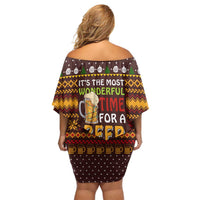 Christmas Its The Most Wonderful Time For A Beer Off Shoulder Short Dress Xmas Holiday Patterns - Wonder Print Shop