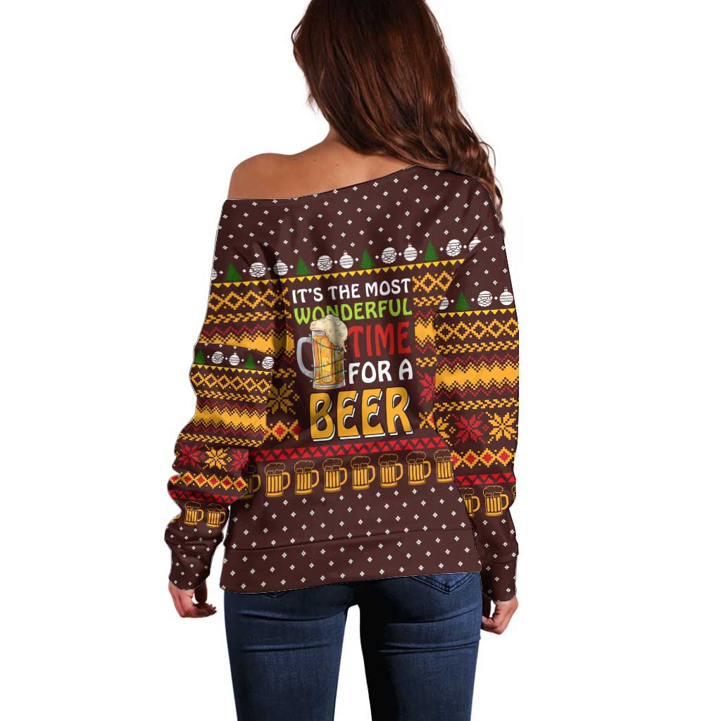 Christmas Its The Most Wonderful Time For A Beer Off Shoulder Sweater Xmas Holiday Patterns - Wonder Print Shop