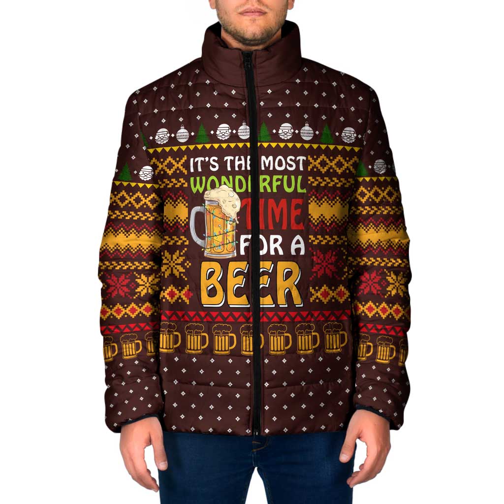 Christmas Its The Most Wonderful Time For A Beer Padded Jacket Xmas Holiday Patterns - Wonder Print Shop