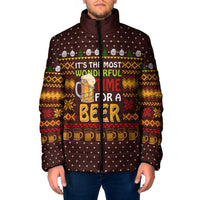 Christmas Its The Most Wonderful Time For A Beer Padded Jacket Xmas Holiday Patterns - Wonder Print Shop