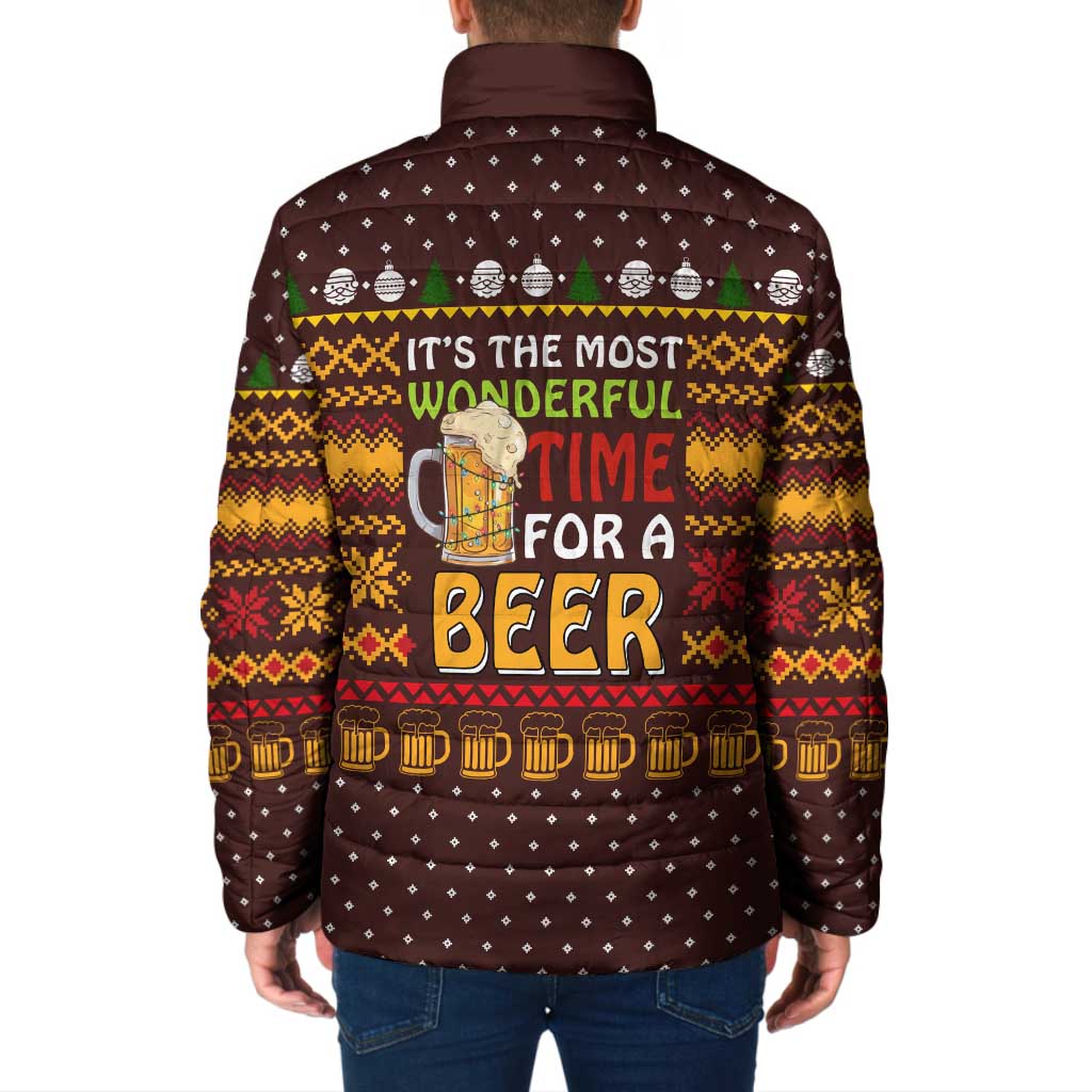 Christmas Its The Most Wonderful Time For A Beer Padded Jacket Xmas Holiday Patterns - Wonder Print Shop