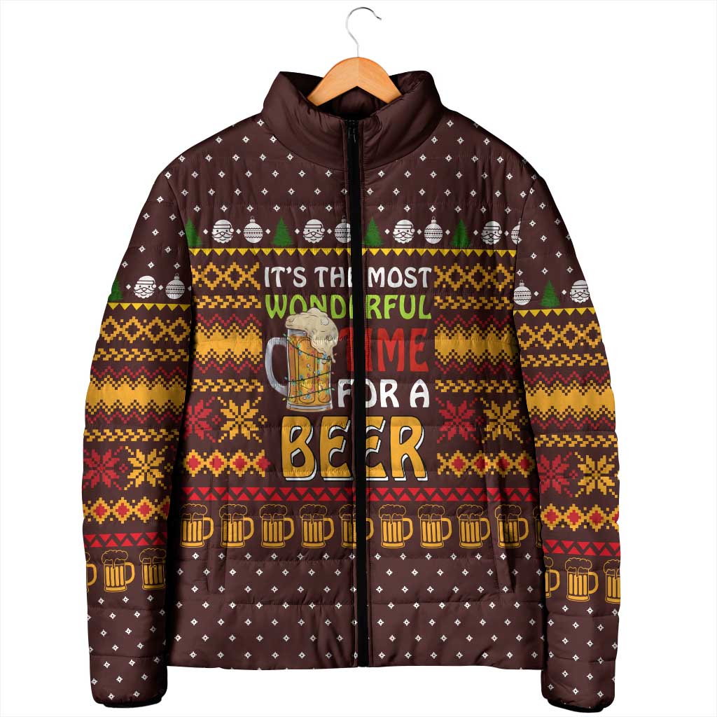 Christmas Its The Most Wonderful Time For A Beer Padded Jacket Xmas Holiday Patterns - Wonder Print Shop