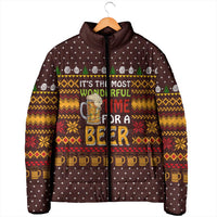 Christmas Its The Most Wonderful Time For A Beer Padded Jacket Xmas Holiday Patterns - Wonder Print Shop