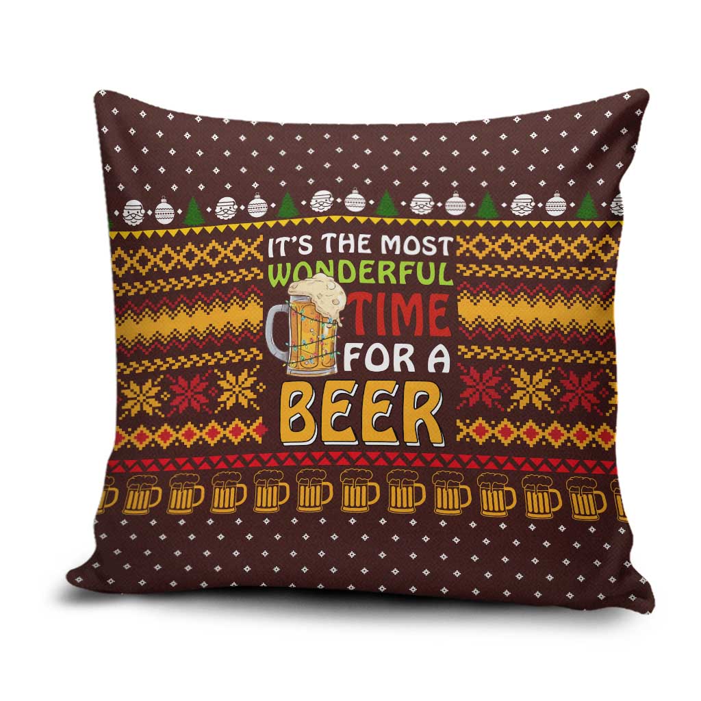 Christmas Its The Most Wonderful Time For A Beer Pillow Cover Xmas Holiday Patterns - Wonder Print Shop