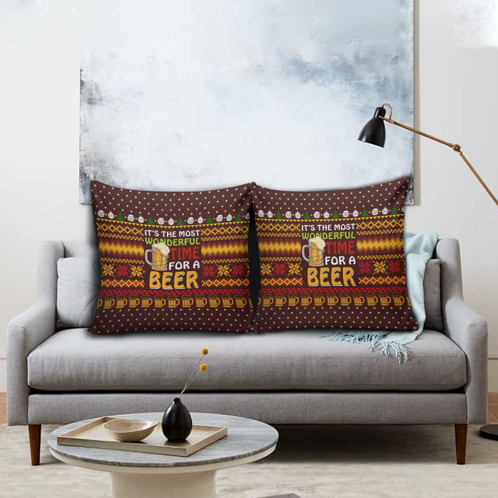 Christmas Its The Most Wonderful Time For A Beer Pillow Cover Xmas Holiday Patterns - Wonder Print Shop