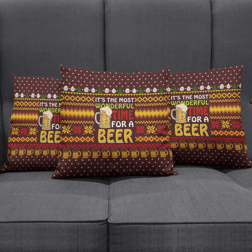 Christmas Its The Most Wonderful Time For A Beer Pillow Cover Xmas Holiday Patterns - Wonder Print Shop