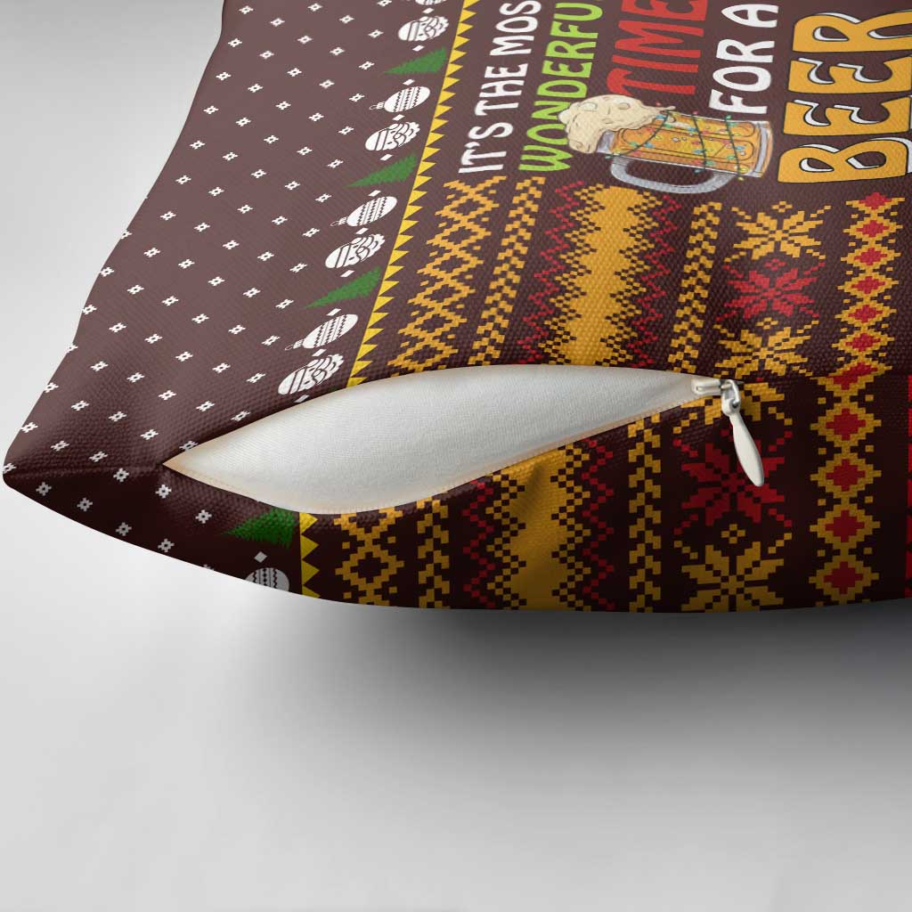 Christmas Its The Most Wonderful Time For A Beer Pillow Cover Xmas Holiday Patterns - Wonder Print Shop