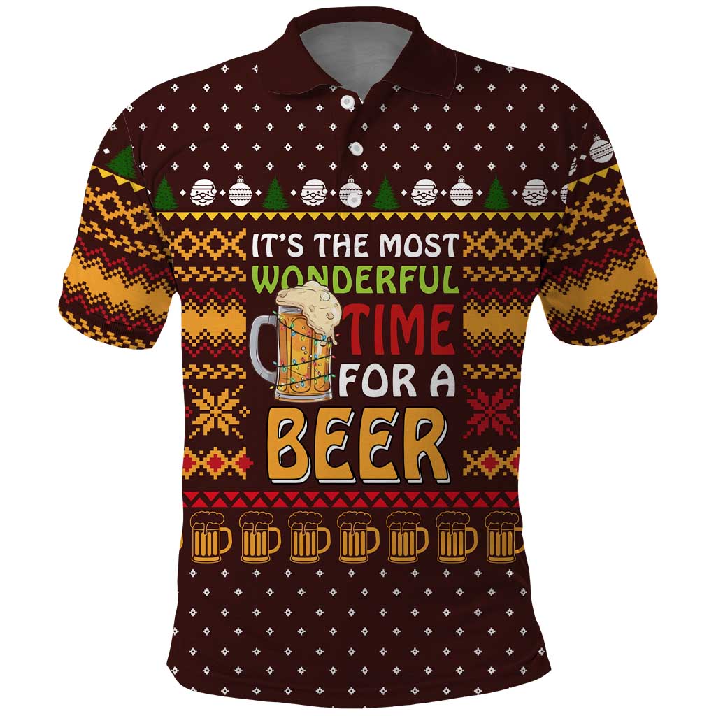 Christmas Its The Most Wonderful Time For A Beer Polo Shirt Xmas Holiday Patterns - Wonder Print Shop