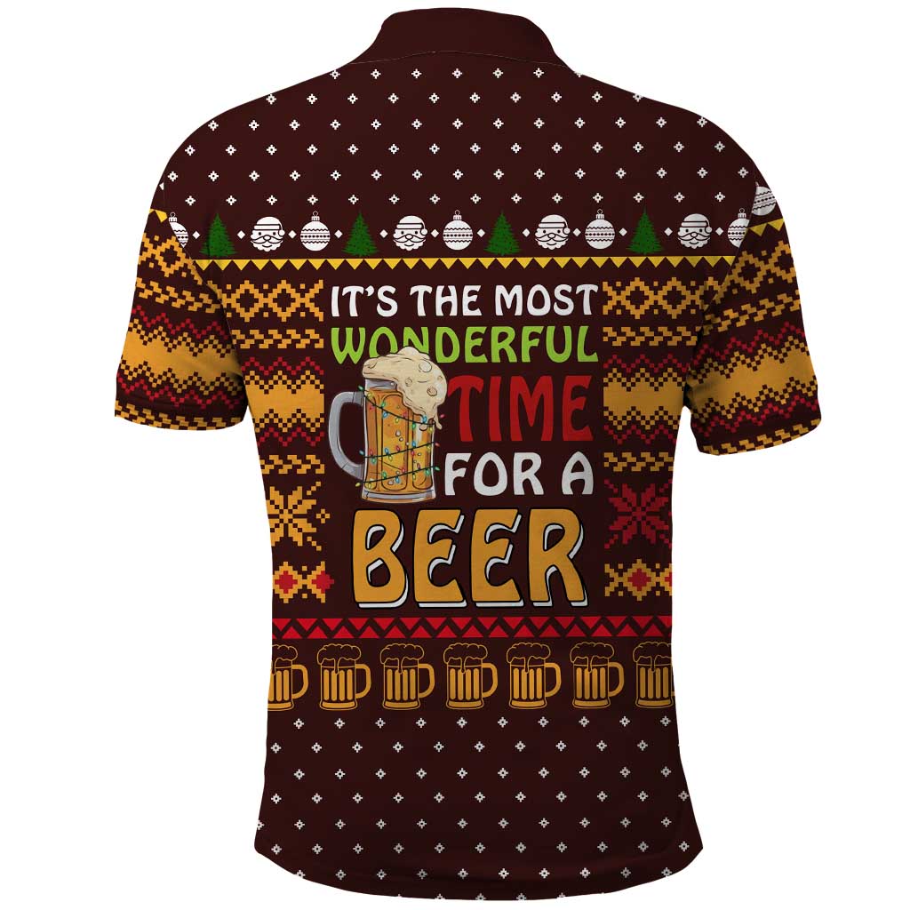 Christmas Its The Most Wonderful Time For A Beer Polo Shirt Xmas Holiday Patterns - Wonder Print Shop