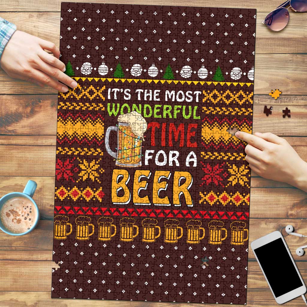 Christmas Its The Most Wonderful Time For A Beer Puzzle Xmas Holiday Patterns - Wonder Print Shop