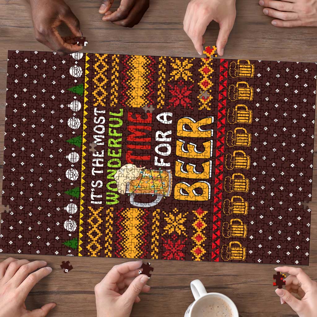 Christmas Its The Most Wonderful Time For A Beer Puzzle Xmas Holiday Patterns - Wonder Print Shop