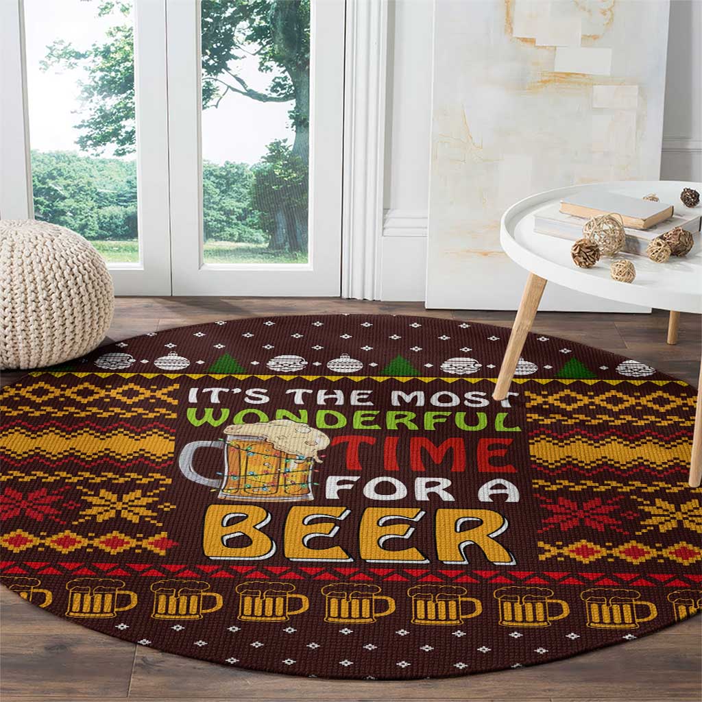 Christmas Its The Most Wonderful Time For A Beer Round Carpet Xmas Holiday Patterns - Wonder Print Shop