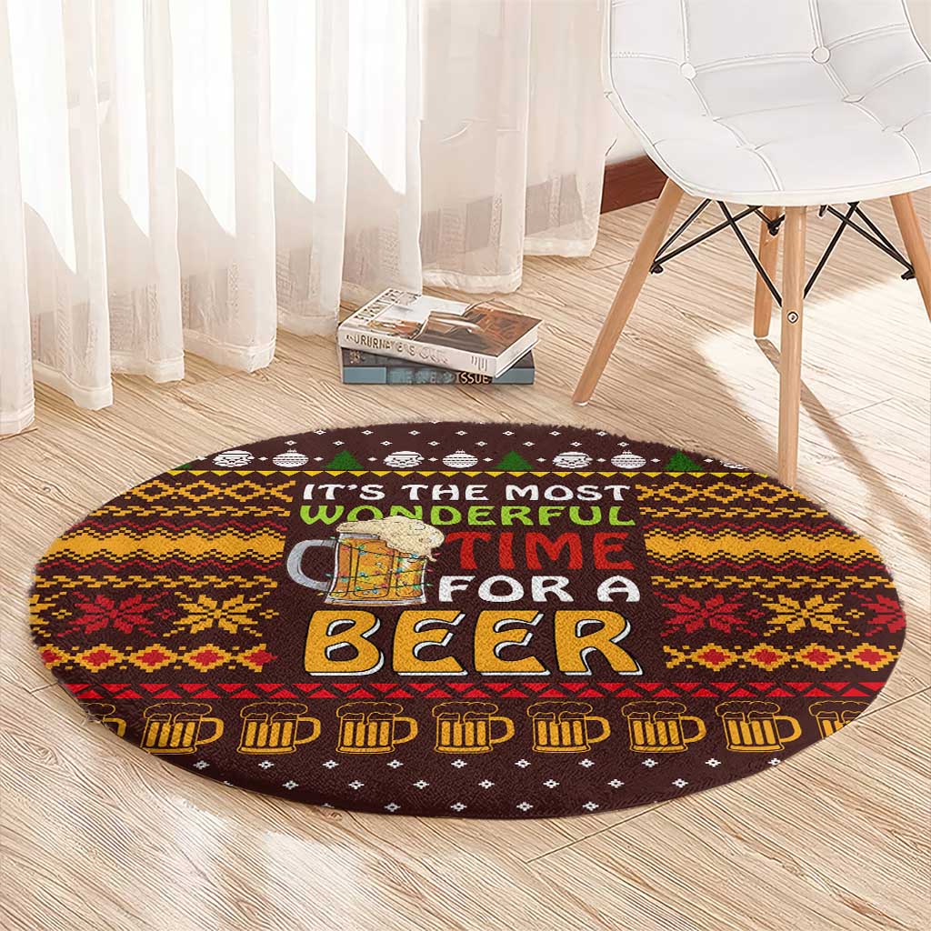 Christmas Its The Most Wonderful Time For A Beer Round Carpet Xmas Holiday Patterns - Wonder Print Shop