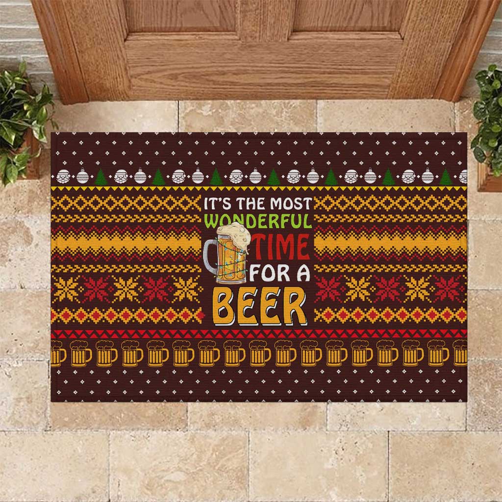 Christmas Its The Most Wonderful Time For A Beer Rubber Doormat Xmas Holiday Patterns - Wonder Print Shop