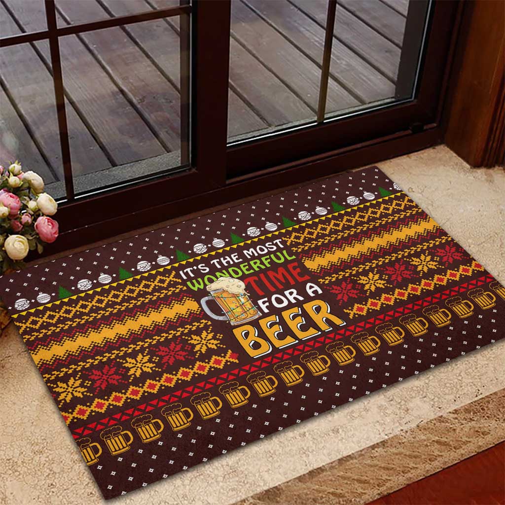 Christmas Its The Most Wonderful Time For A Beer Rubber Doormat Xmas Holiday Patterns - Wonder Print Shop