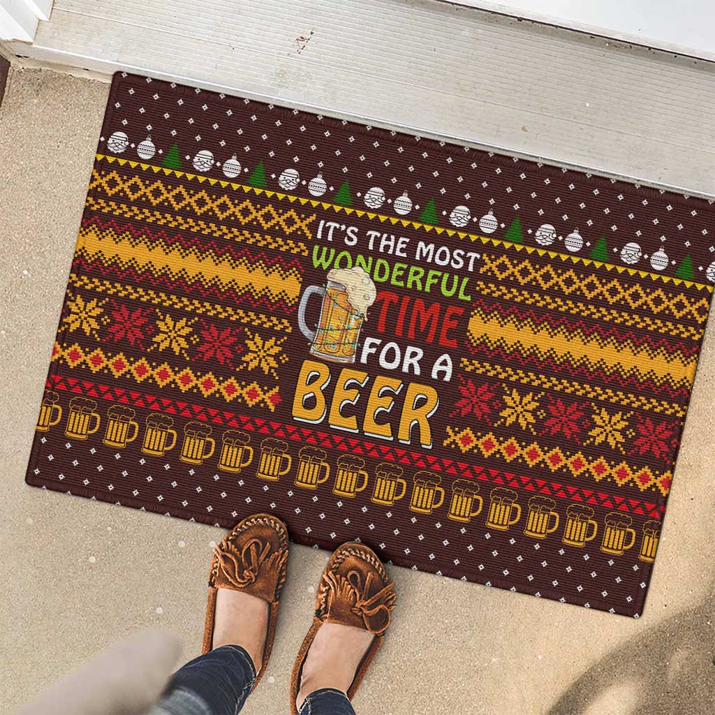 Christmas Its The Most Wonderful Time For A Beer Rubber Doormat Xmas Holiday Patterns - Wonder Print Shop