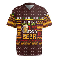 Christmas Its The Most Wonderful Time For A Beer Rugby Jersey Xmas Holiday Patterns - Wonder Print Shop