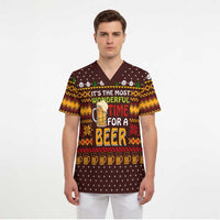Christmas Its The Most Wonderful Time For A Beer Scrub Top Xmas Holiday Patterns - Wonder Print Shop