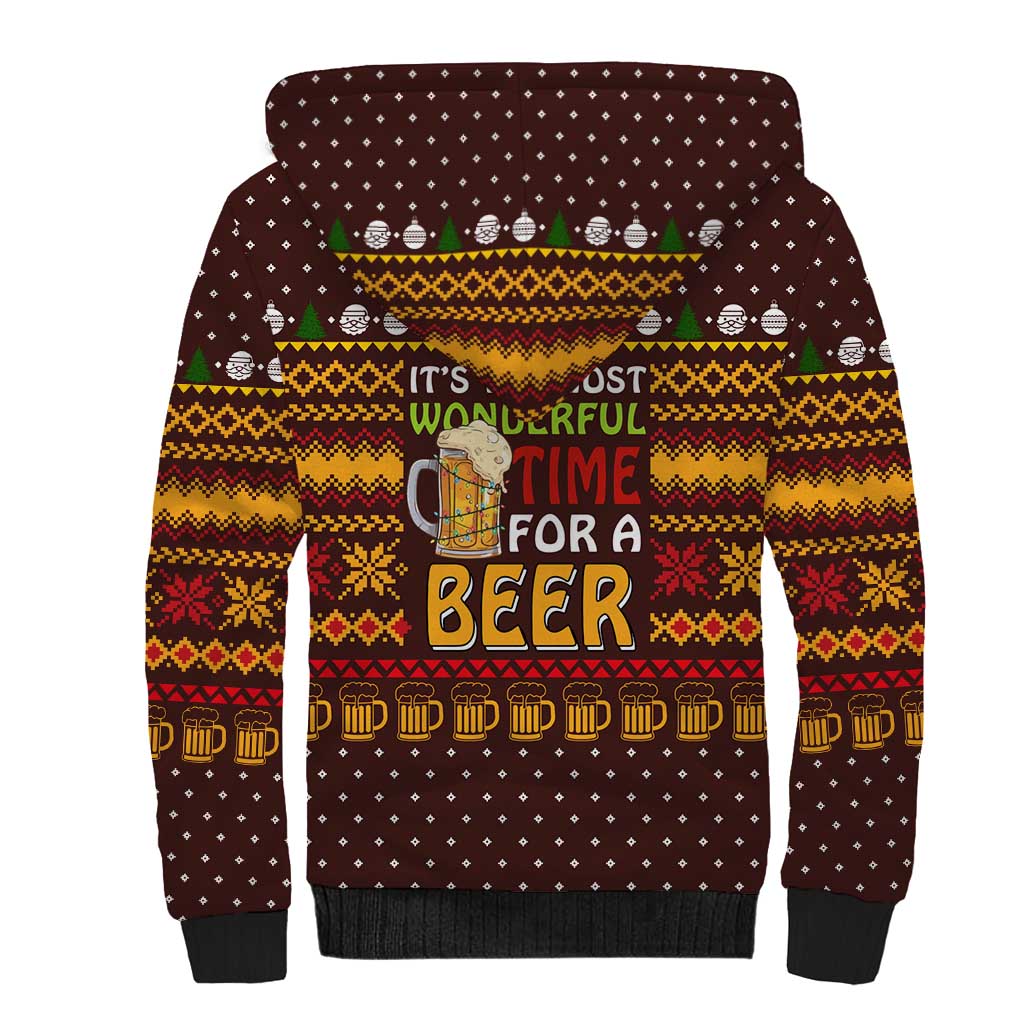 Christmas Its The Most Wonderful Time For A Beer Sherpa Hoodie Xmas Holiday Patterns - Wonder Print Shop