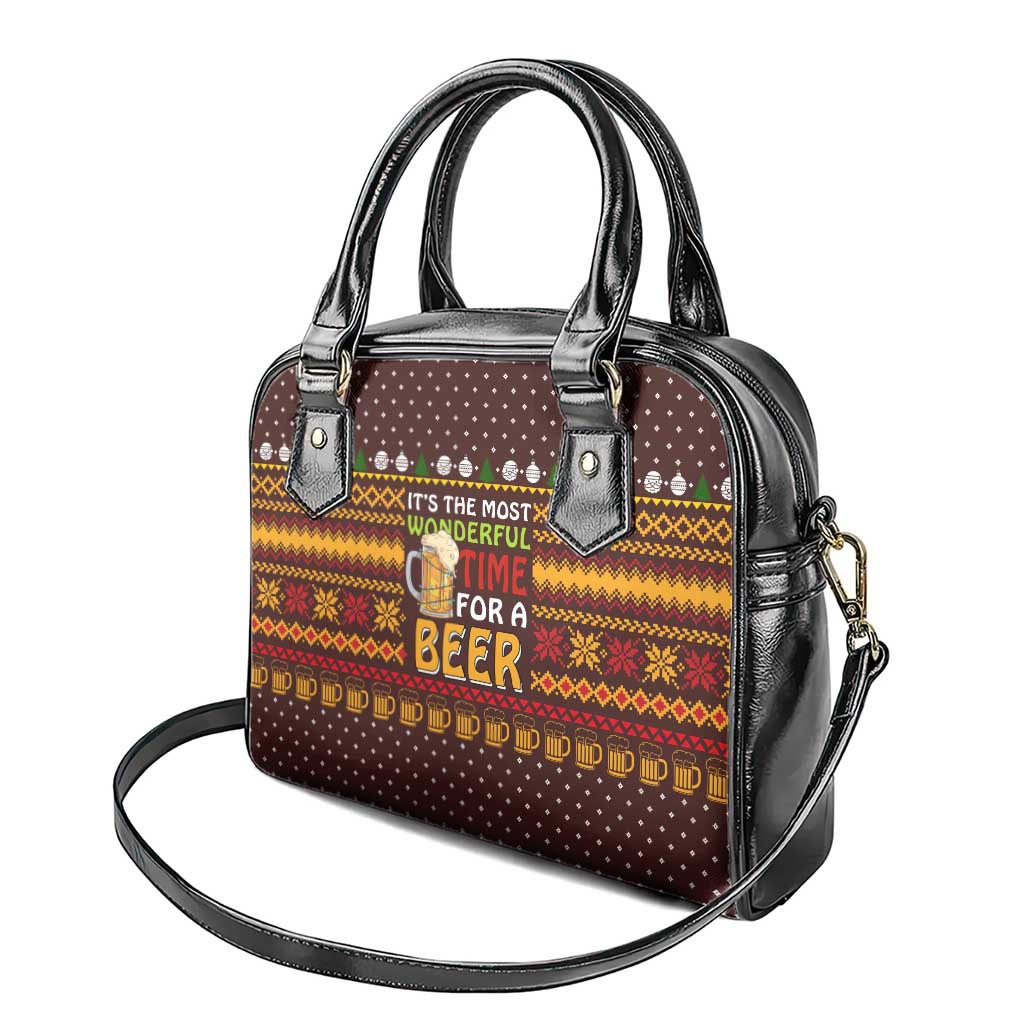 Christmas Its The Most Wonderful Time For A Beer Shoulder Handbag Xmas Holiday Patterns - Wonder Print Shop